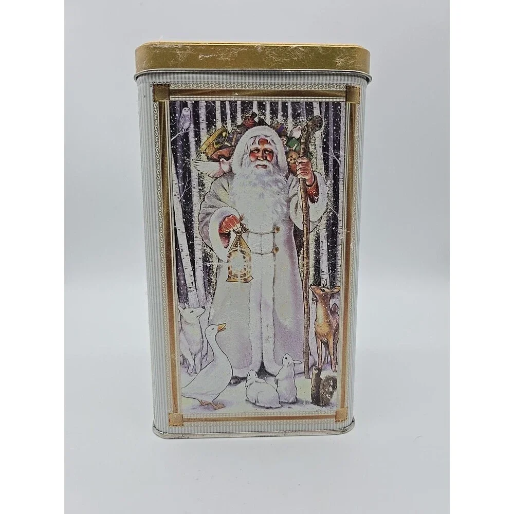 Vintage Victorian Christmas Tin Father Christmas  Santa Claus Gold Trimmed